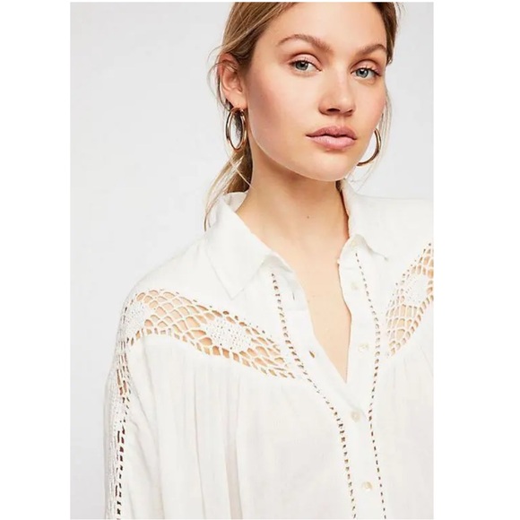 Free People Tops - FREE PEOPLE Katie Bird Button Down Crinkled Rayon Blouse